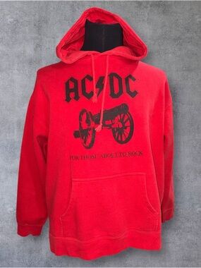 AC/DC Red Crewneck Hoodie with Cannon Graphic